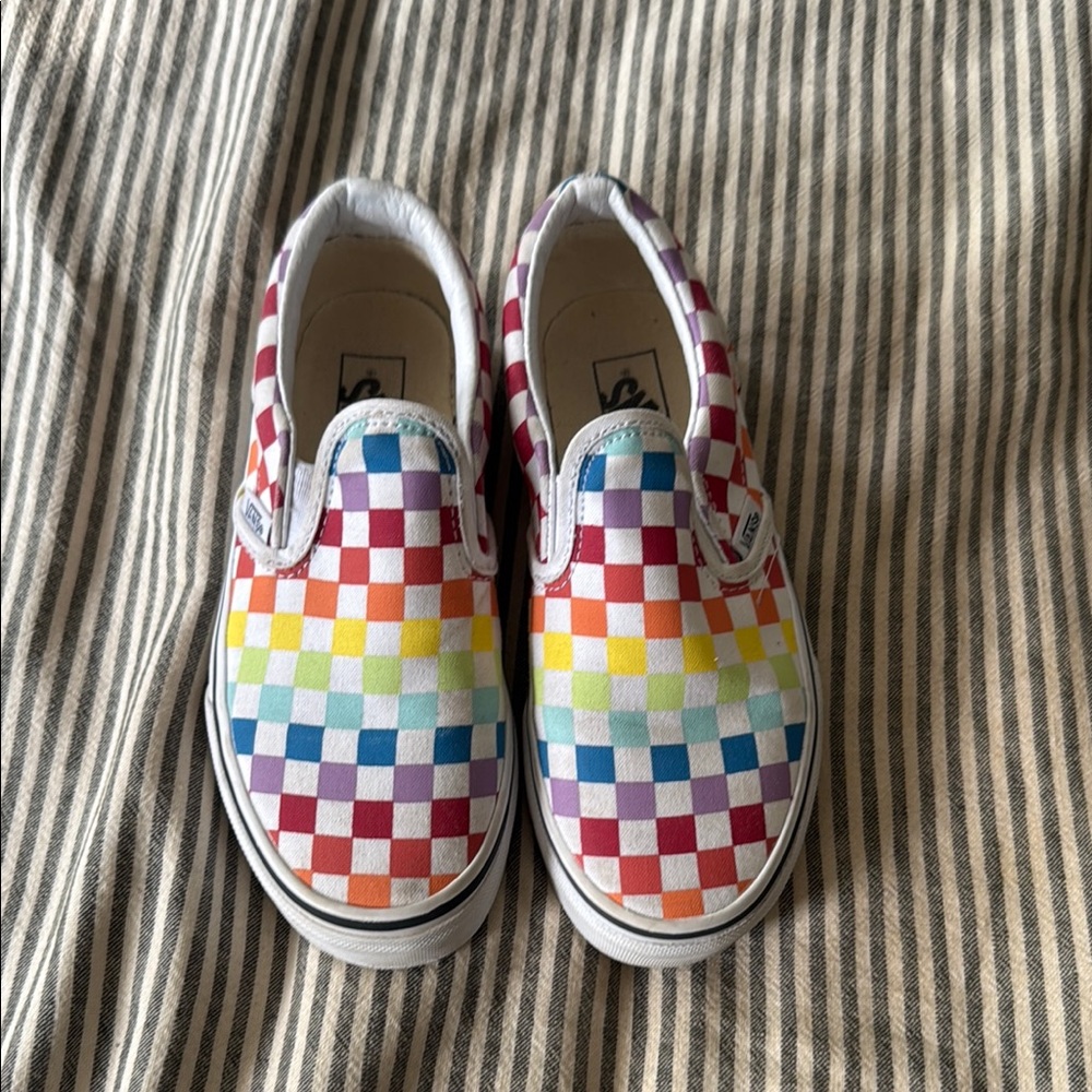 Vans Kids Colorful Checkered Slip-On Sneakers